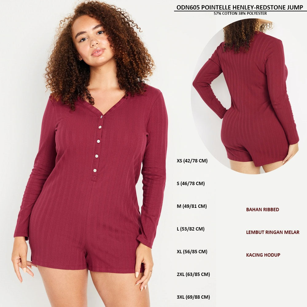 Jumpsuit Wanita Lengan Panjang (ODN605 POINTELLE HENLEY JUMP)