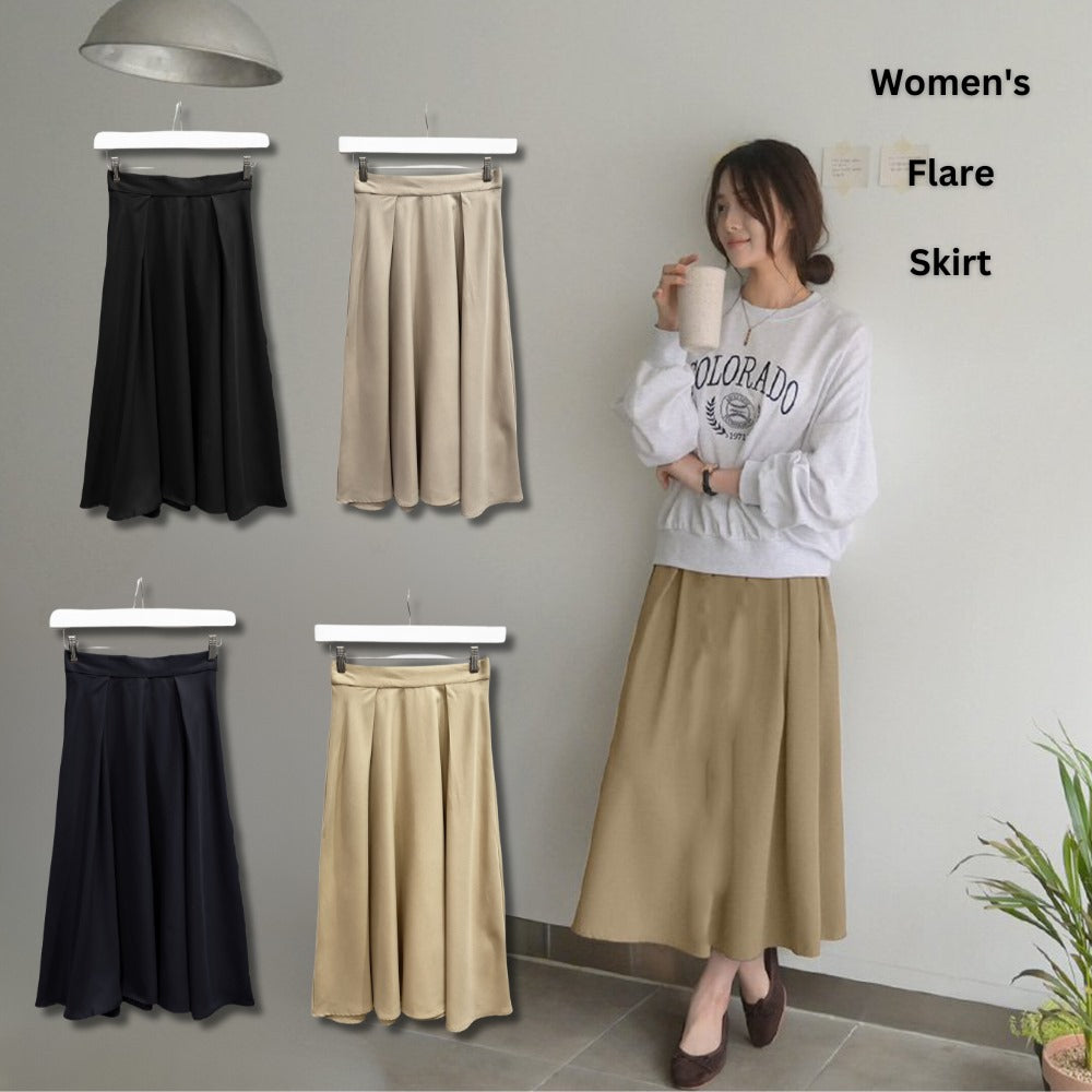 Rok Midi Wanita Highrise Poly Twill (UNQ395 HWAIST FLARE SKIRT)