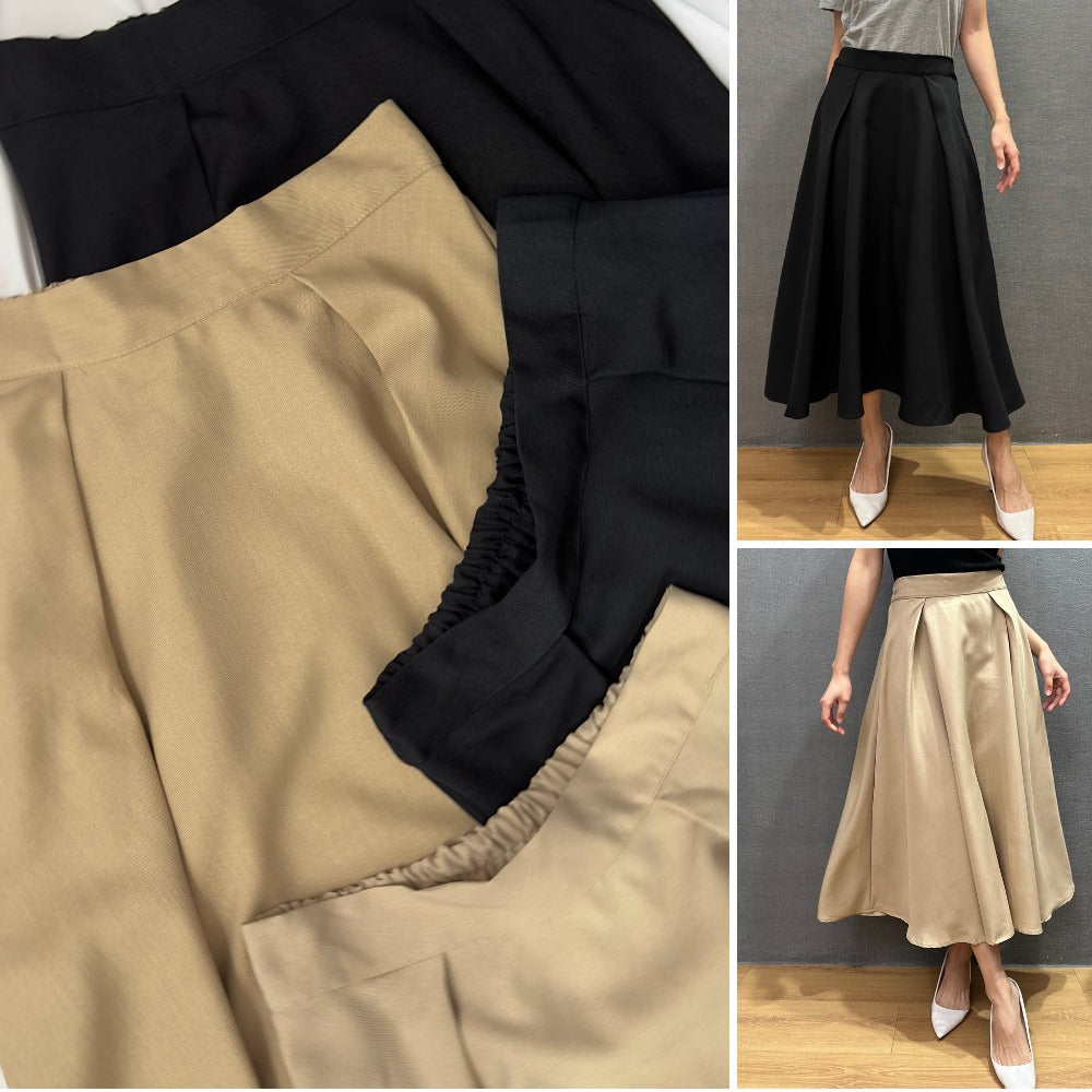 Rok Midi Wanita Highrise Poly Twill (UNQ395 HWAIST FLARE SKIRT)