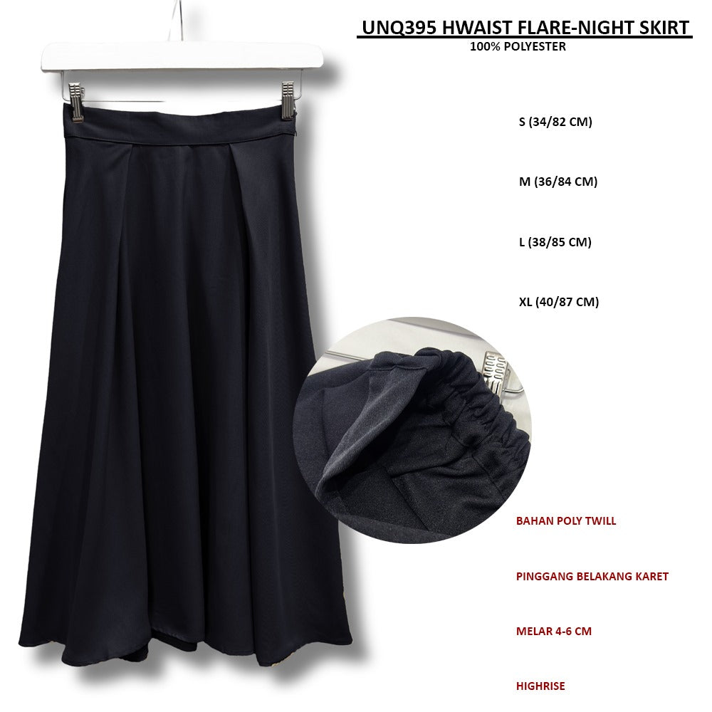 Rok Midi Wanita Highrise Poly Twill (UNQ395 HWAIST FLARE SKIRT)