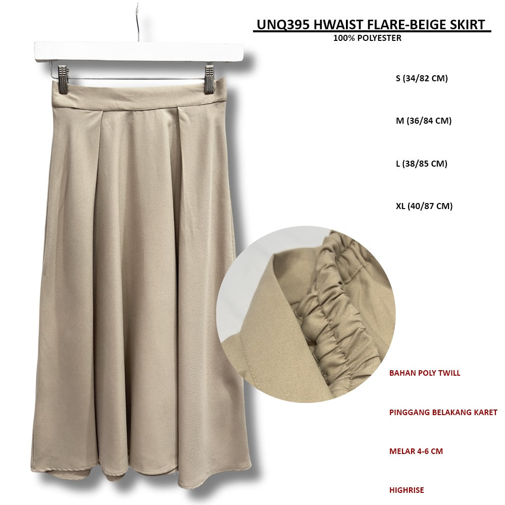 Rok Midi Wanita Highrise Poly Twill (UNQ395 HWAIST FLARE SKIRT)