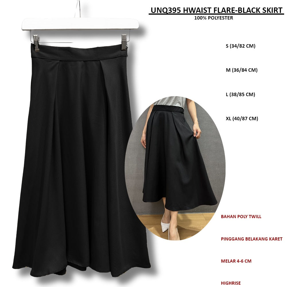 Rok Midi Wanita Highrise Poly Twill (UNQ395 HWAIST FLARE SKIRT)