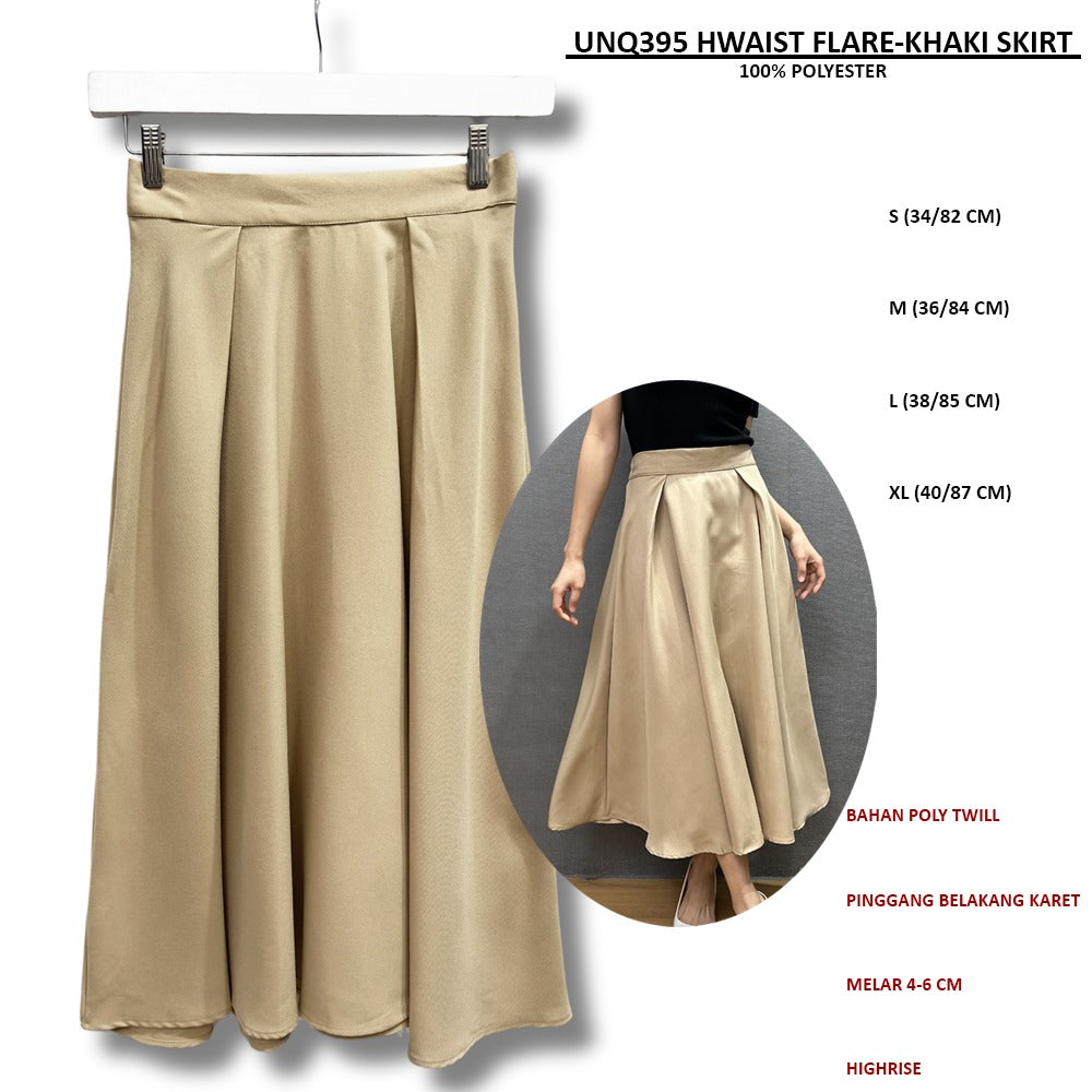 Rok Midi Wanita Highrise Poly Twill (UNQ395 HWAIST FLARE SKIRT)