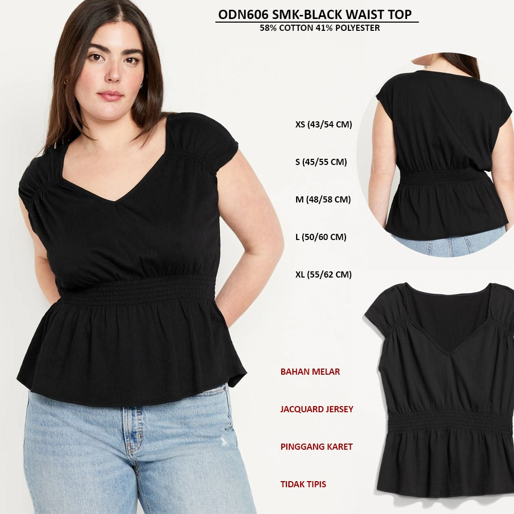 Atasan Wanita Lengan Pendek Jacquard Jersey (ODN606 SMOCKED WAIST TOP)