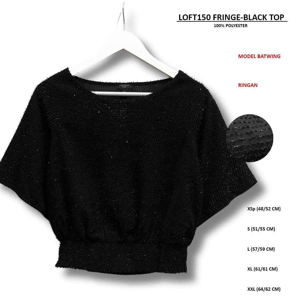 Atasan Kaos Wanita Lengan Pendek (LOFT150 FRINGE-BLACK TOP)