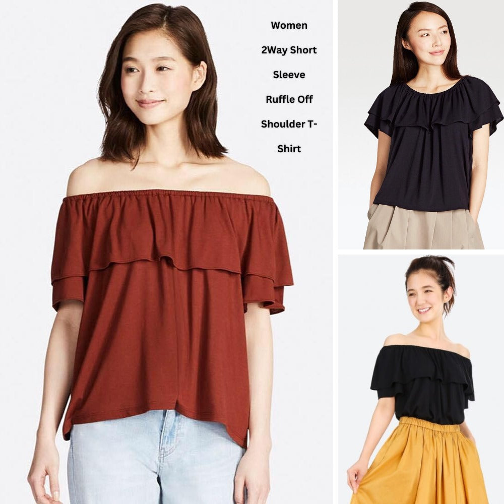 Atasan Wanita Sabrina Lengan Pendek (UNQ398 2WAYS RUFFLE TOP)