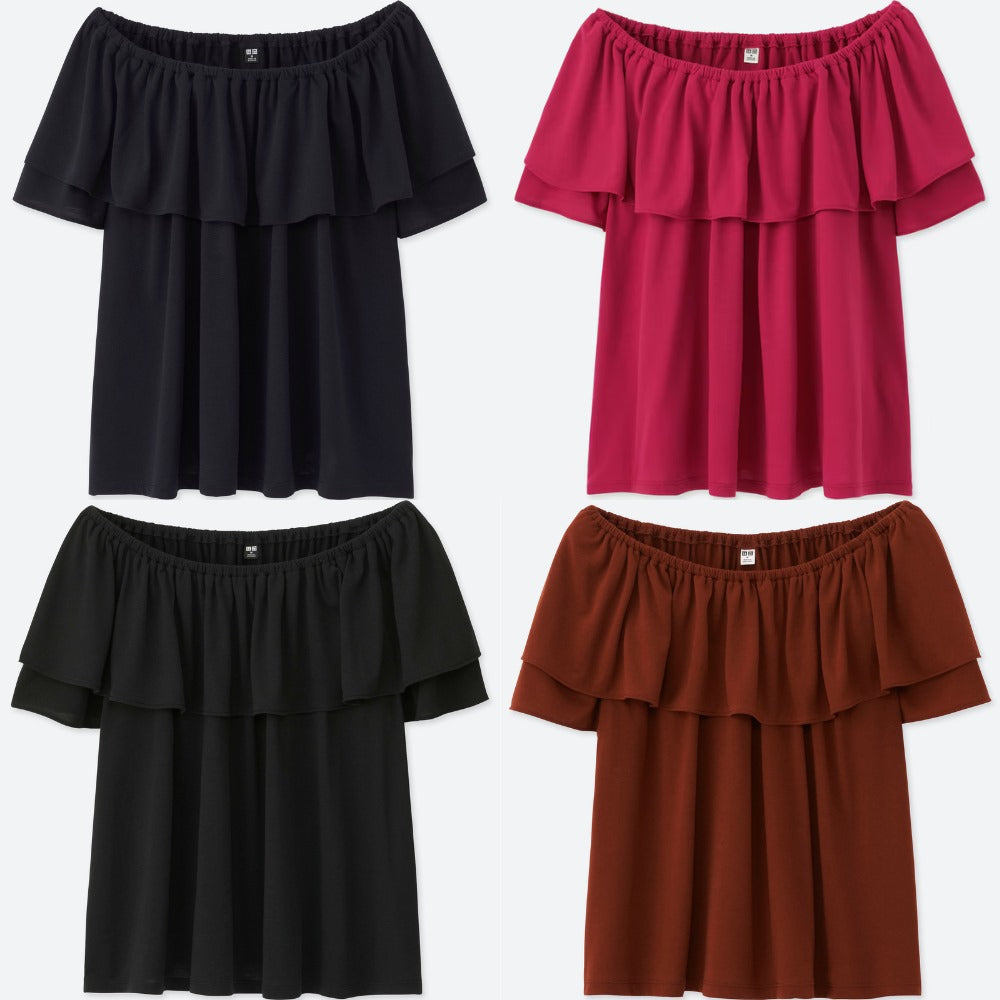 Atasan Wanita Sabrina Lengan Pendek (UNQ398 2WAYS RUFFLE TOP)