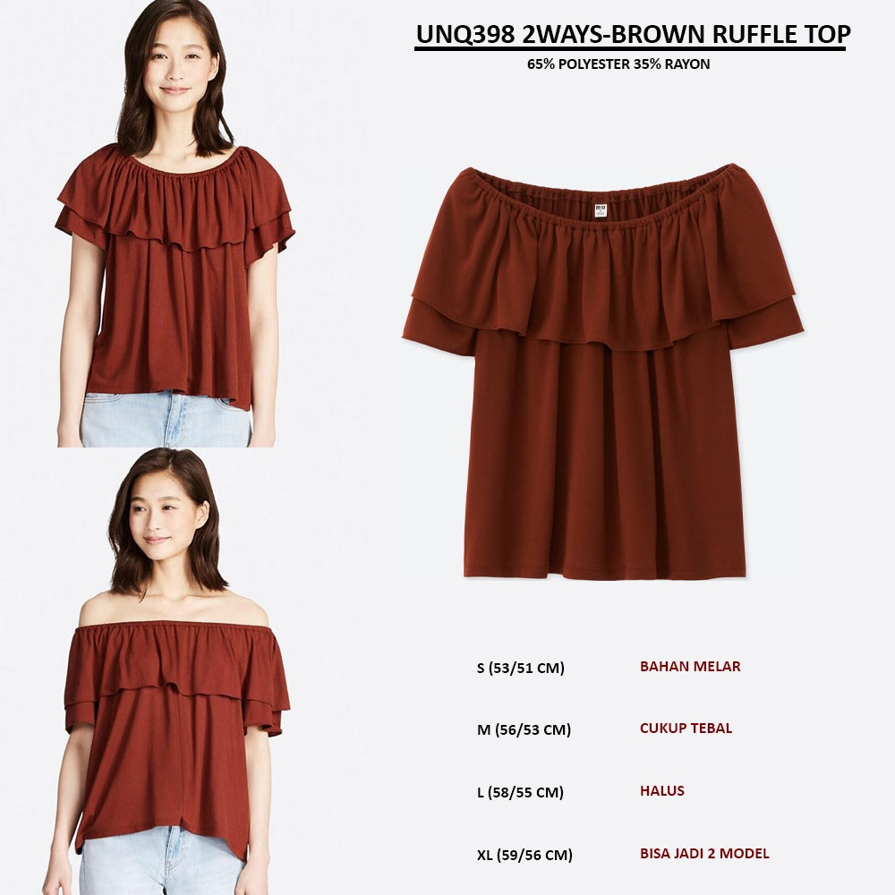 Atasan Wanita Sabrina Lengan Pendek (UNQ398 2WAYS RUFFLE TOP)