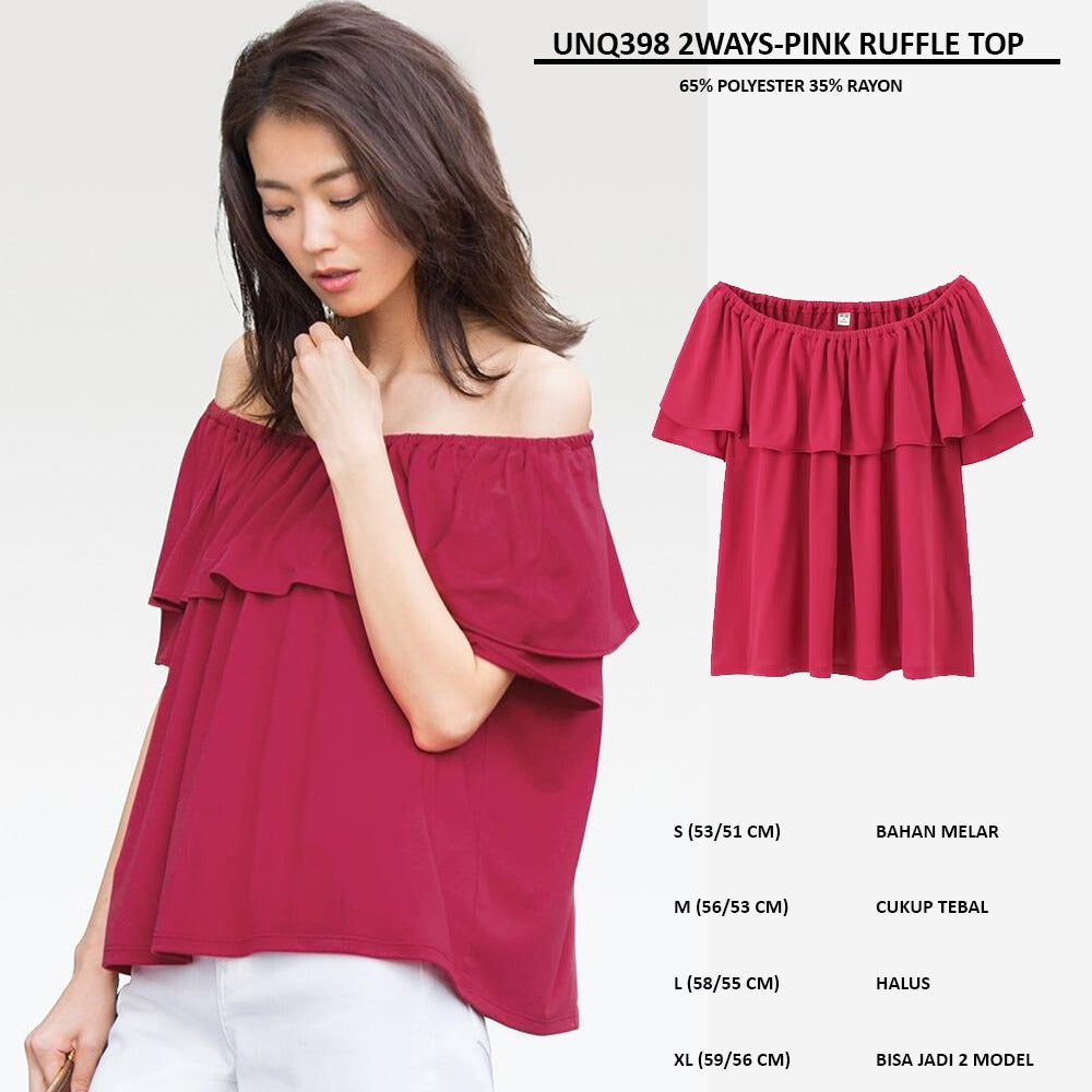 Atasan Wanita Sabrina Lengan Pendek (UNQ398 2WAYS RUFFLE TOP)
