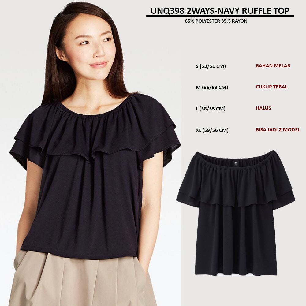 Atasan Wanita Sabrina Lengan Pendek (UNQ398 2WAYS RUFFLE TOP)