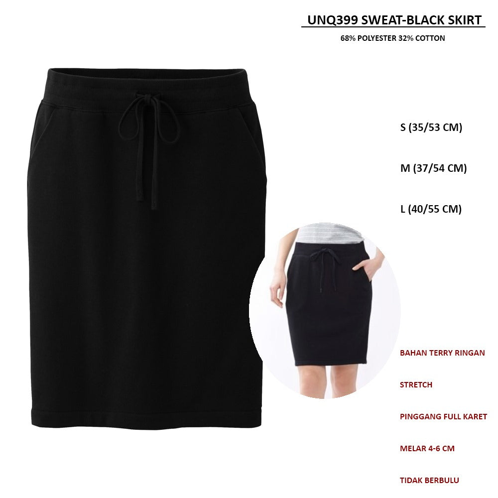 Rok Pendek Terry Stretch (UNQ399 SWEAT-BLACK SKIRT)