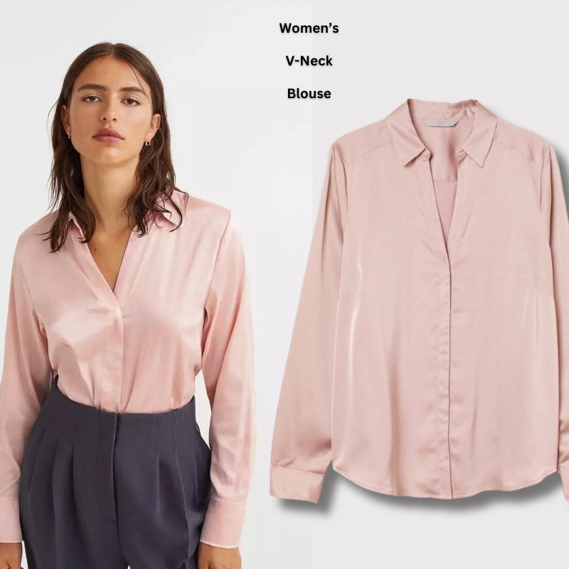 Atasan Blouse Wanita Vneck Lengan Panjang (HMB539 VNECK PINK BLOUSE)