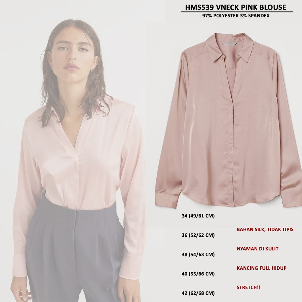 Atasan Blouse Wanita Vneck Lengan Panjang (HMB539 VNECK PINK BLOUSE)