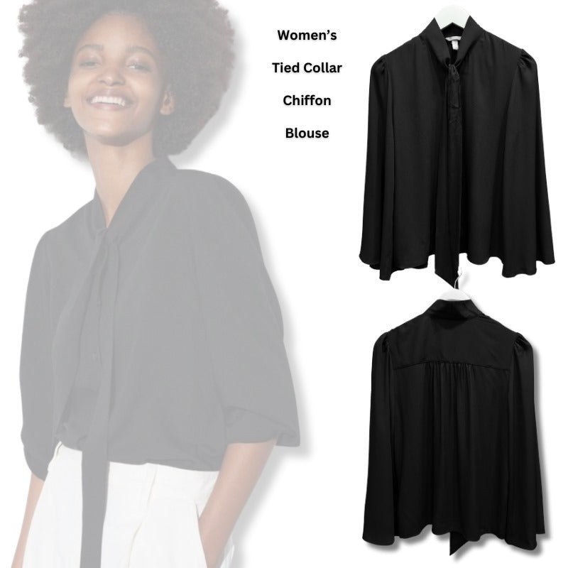 Atasan Blouse Wanita Lengan Panjang (HMB540 TIED-BLACK CHF BLOUSE)