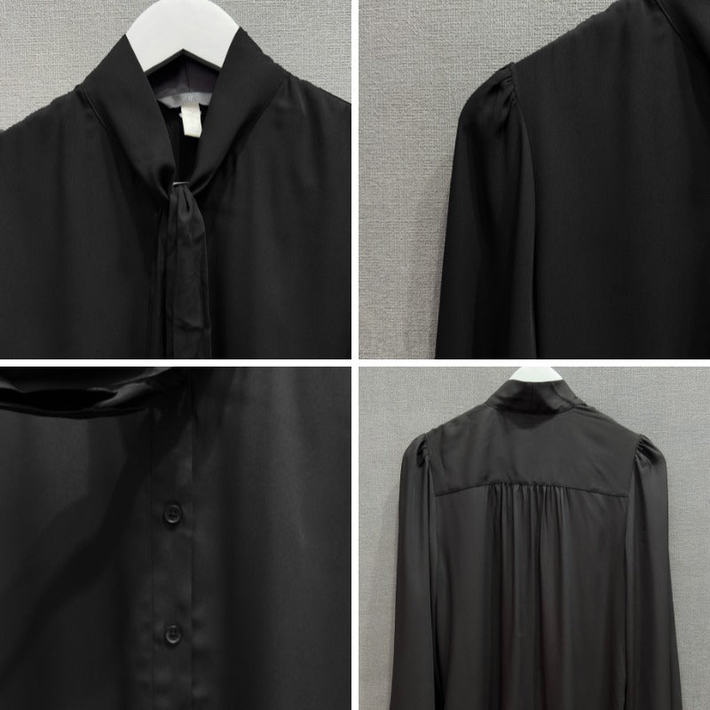 Atasan Blouse Wanita Lengan Panjang (HMB540 TIED-BLACK CHF BLOUSE)