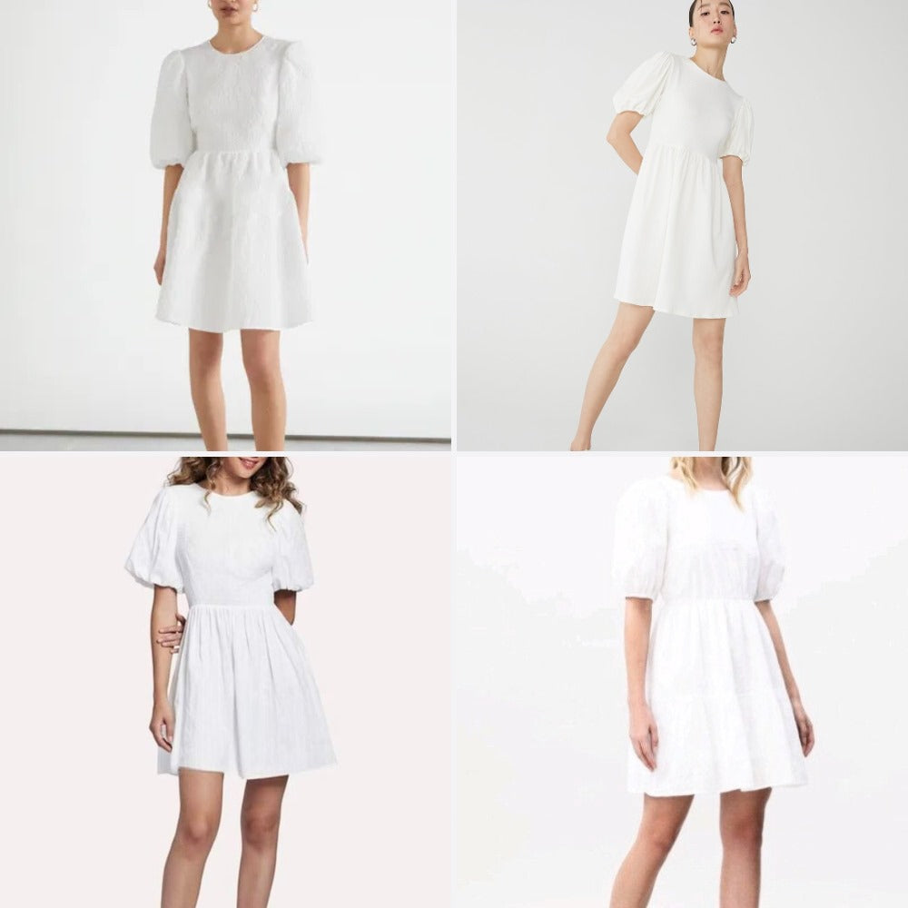 Dress Mini Wanita Lengan Pendek (CK66 PUFF-CREAM KNEE DRESS)