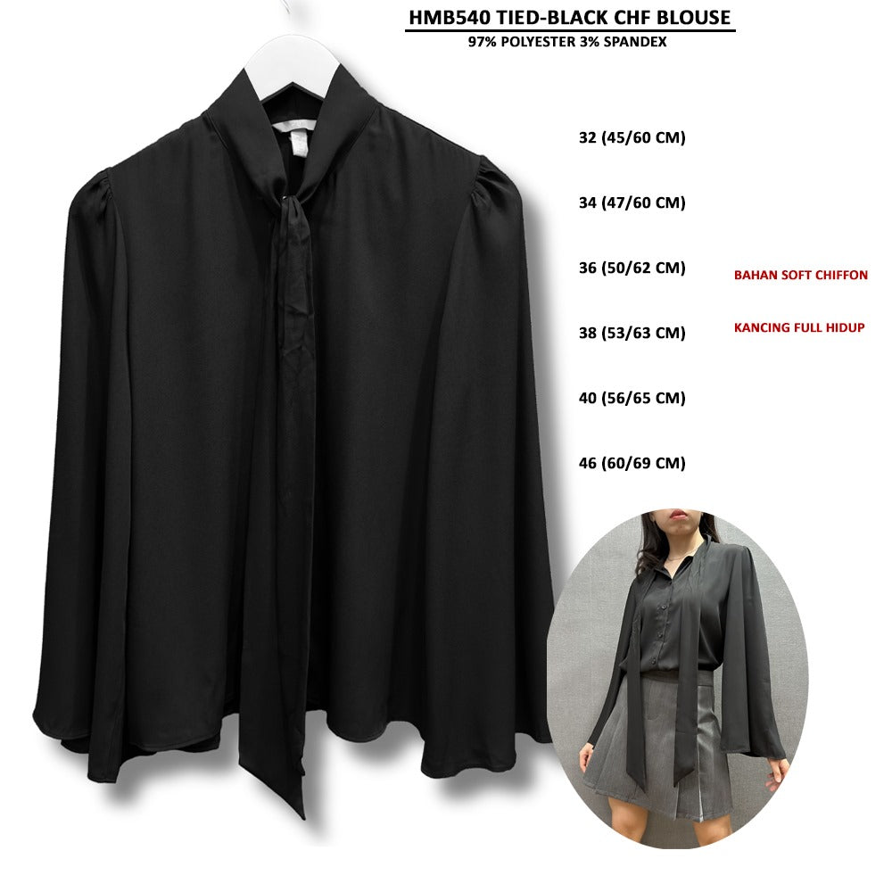 Atasan Blouse Wanita Lengan Panjang (HMB540 TIED-BLACK CHF BLOUSE)