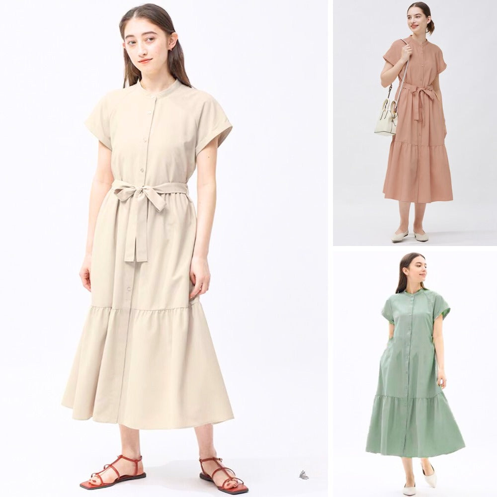 Dress Midi Wanita Lengan Pendek Chiffon (UNQ402 BELT TIERED DR)