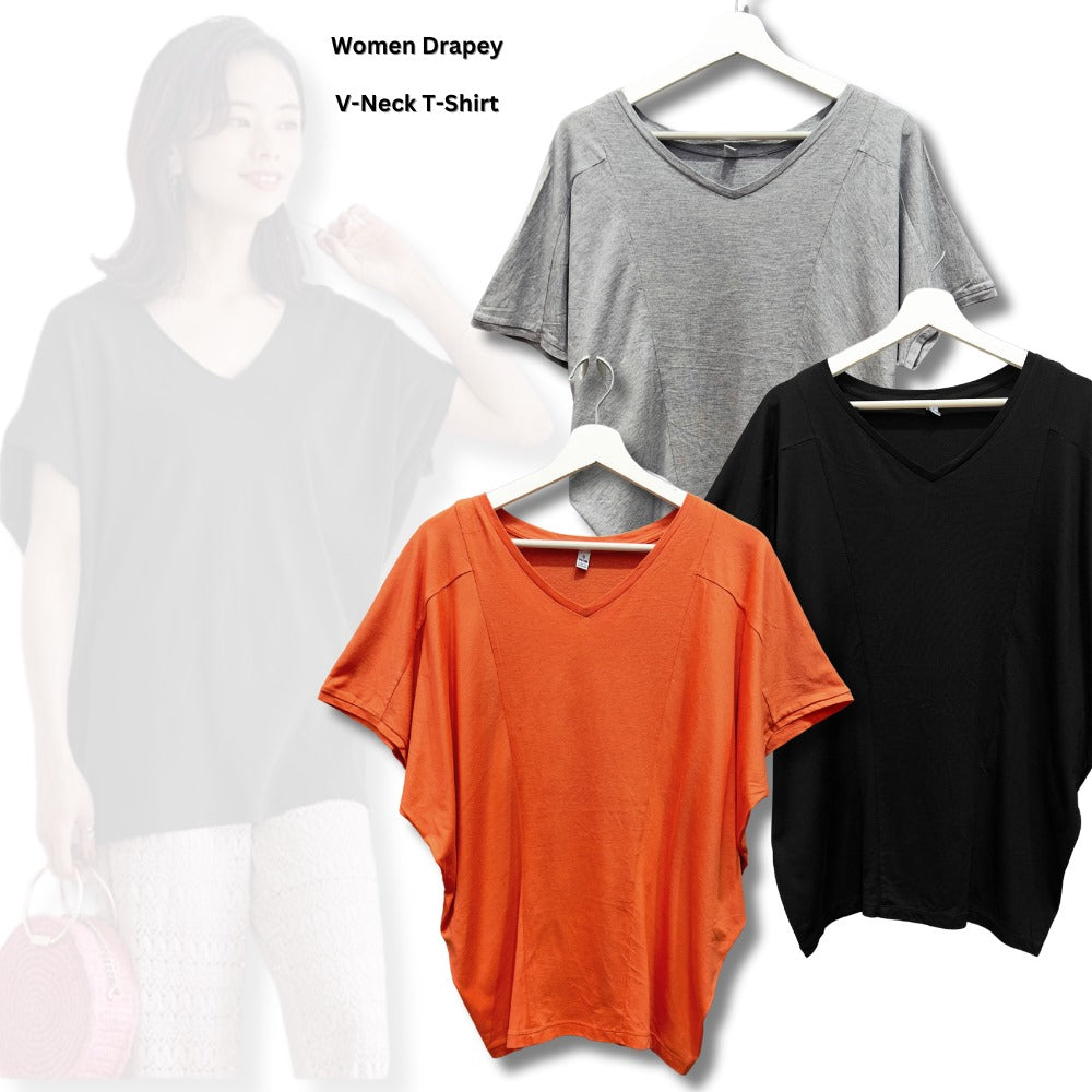 Atasan Kaos Wanita Lengan Pendek (UNQ403 VEE DRAPE TOP)