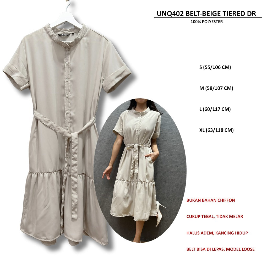 Dress Midi Wanita Lengan Pendek Chiffon (UNQ402 BELT TIERED DR)