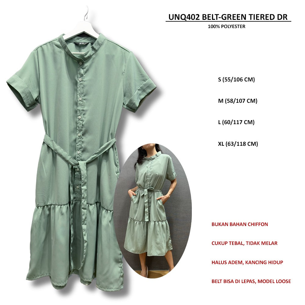 Dress Midi Wanita Lengan Pendek Chiffon (UNQ402 BELT TIERED DR)