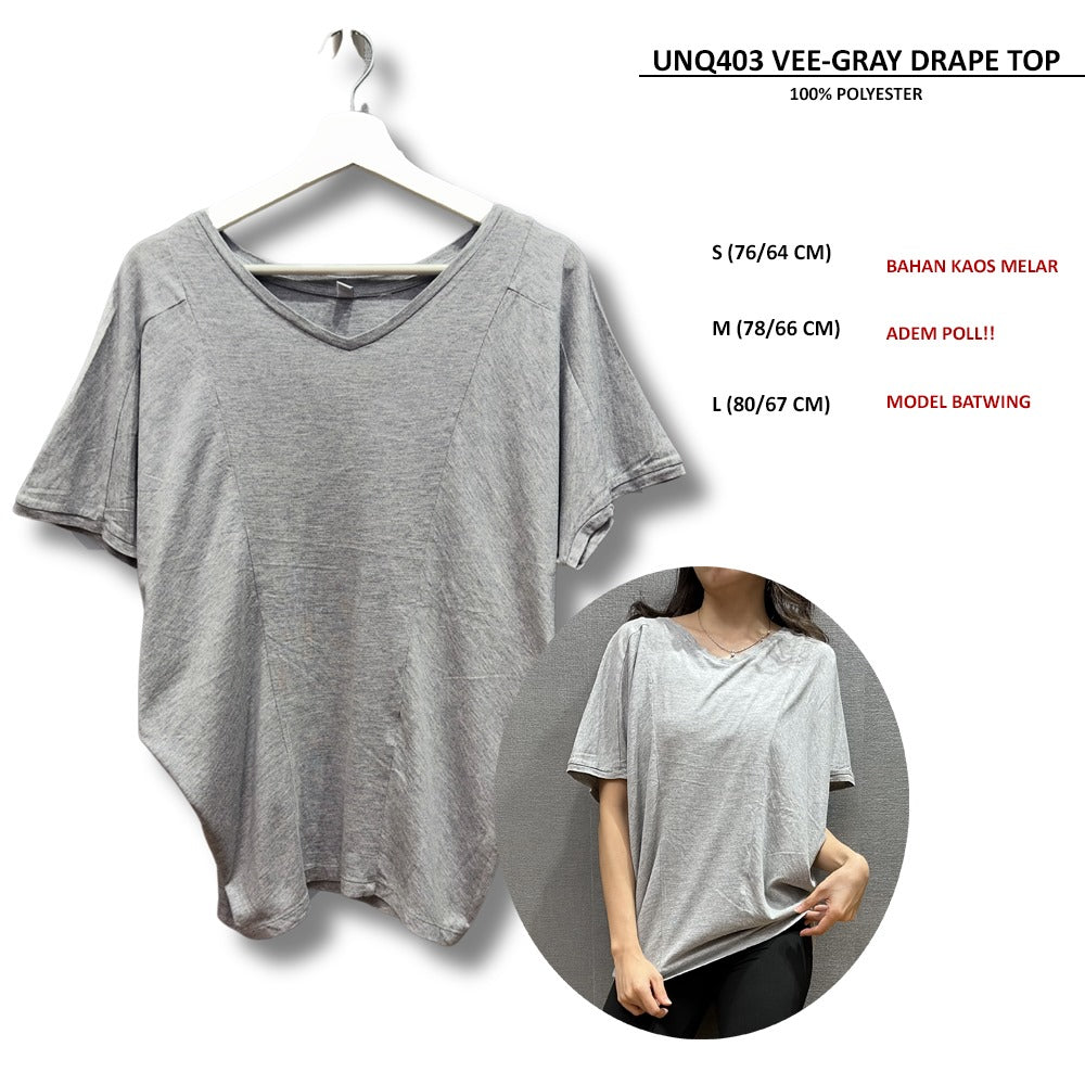 Atasan Kaos Wanita Lengan Pendek (UNQ403 VEE DRAPE TOP)
