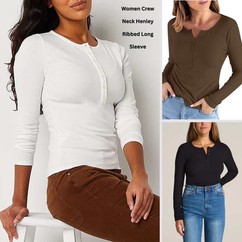 Atasan Kaos Wanita Lengan Panjang (ANA34 HENLEY RIIBBED TOP)