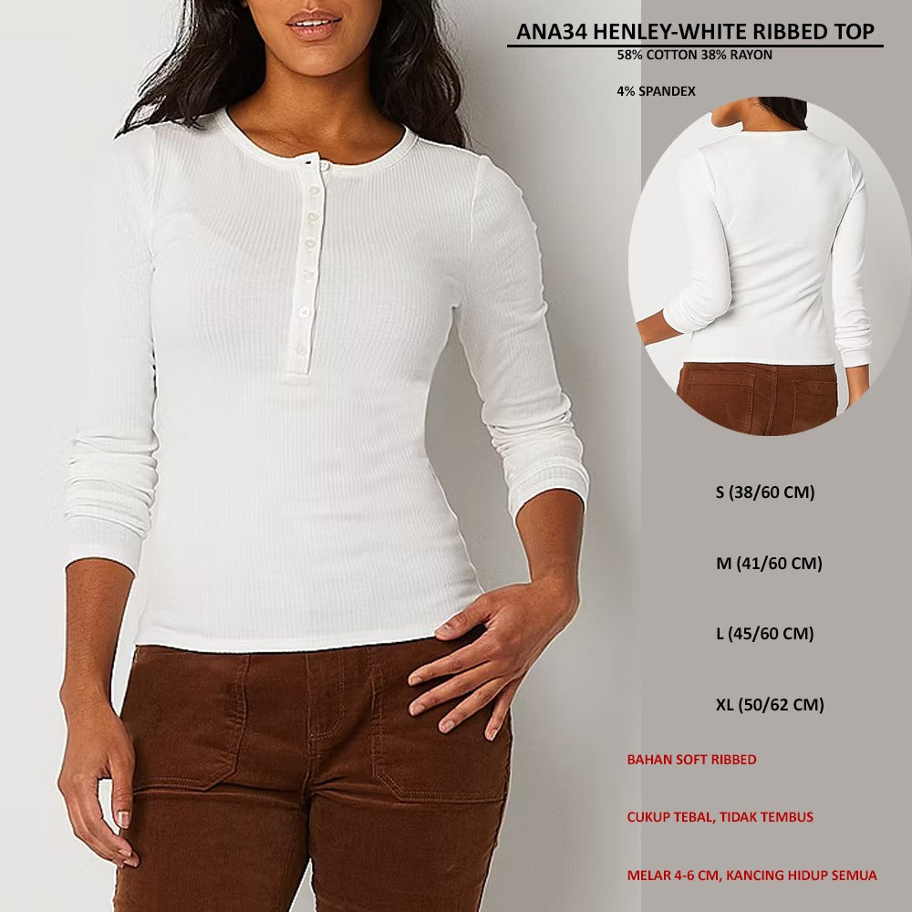Atasan Kaos Wanita Lengan Panjang (ANA34 HENLEY RIIBBED TOP)