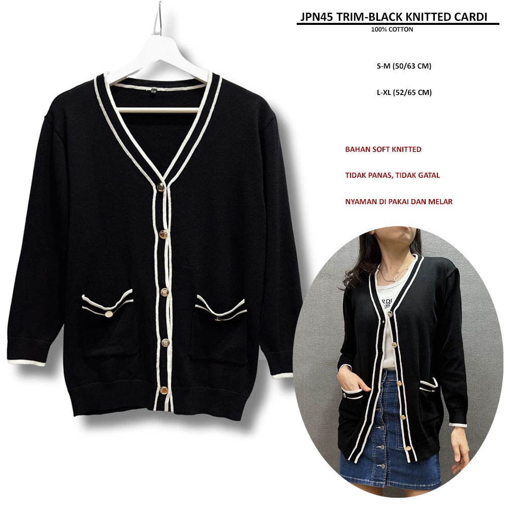 Cardigan Wanita Lengan Panjang (JPN45 TRIM KNITTED CARDI)