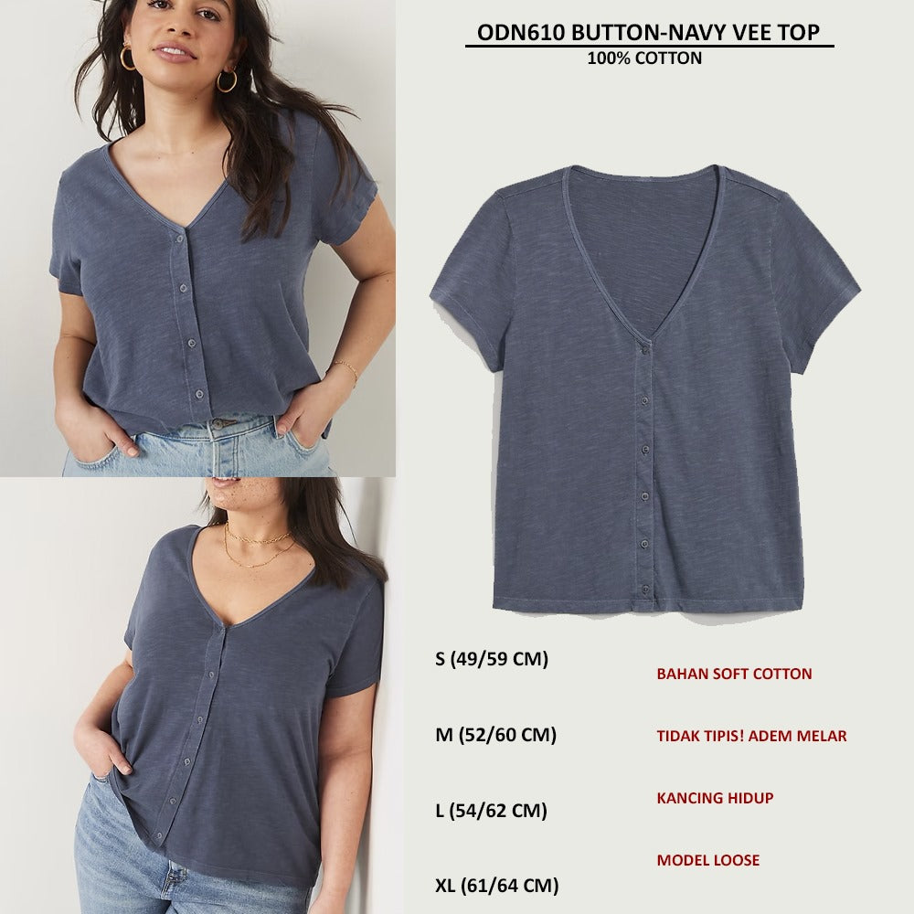 Atasan Kaos Wanita Lengan Pendek Soft Cotton (ODN610 BUTTON VEE TOP)