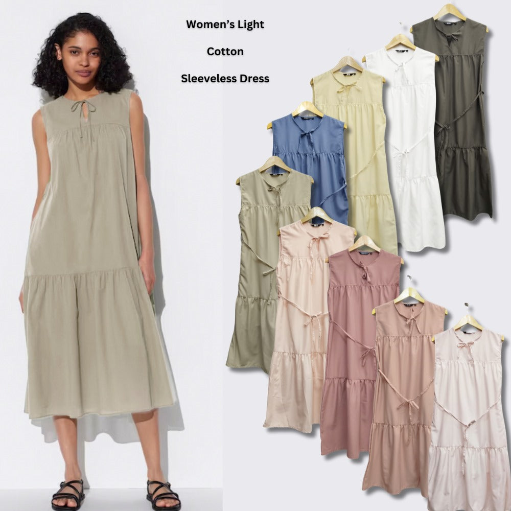 Dress Midi Wanita Tanpa Lengan Soft Cotton (UNQ407 BELT TIERED DR)