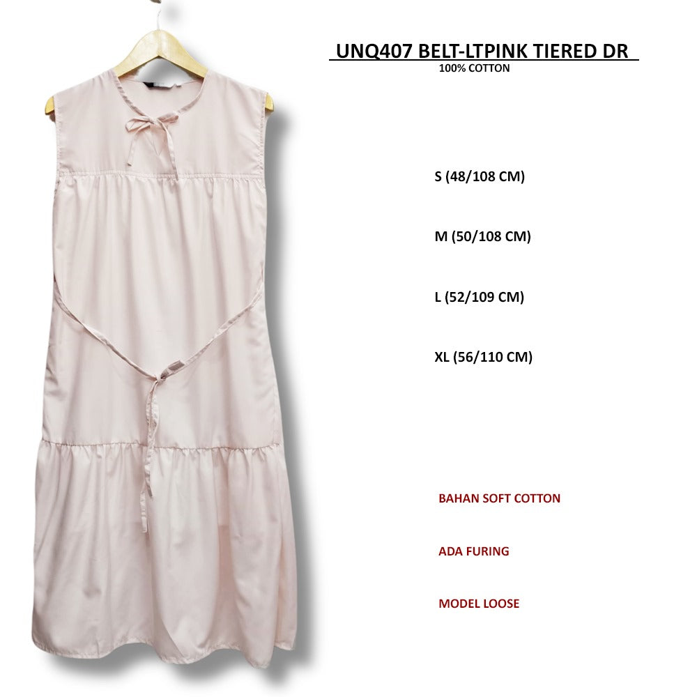 Dress Midi Wanita Tanpa Lengan Soft Cotton (UNQ407 BELT TIERED DR)