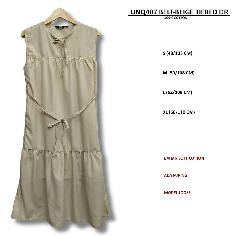 Dress Midi Wanita Tanpa Lengan Soft Cotton (UNQ407 BELT TIERED DR)