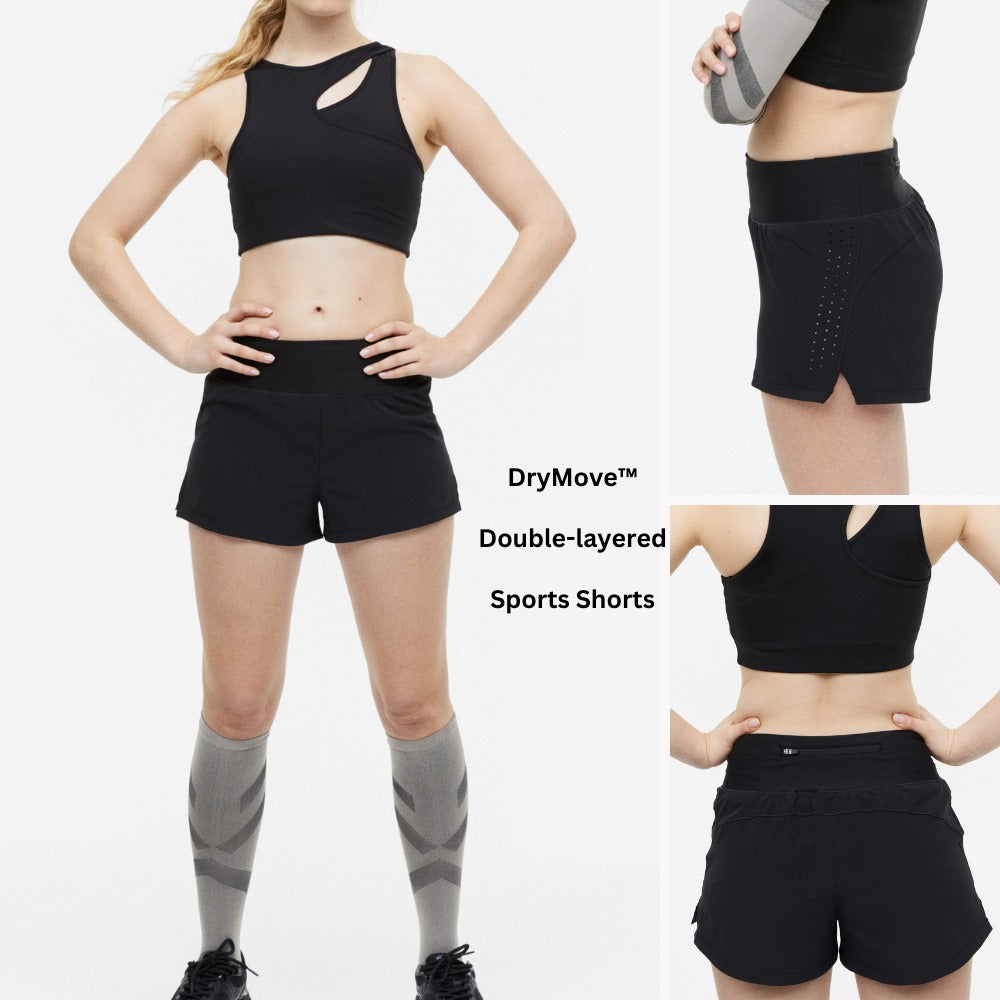 Celana Pendek Olahraga Wanita Stretch (HMP543 DBLAYER BLACK SHORT)