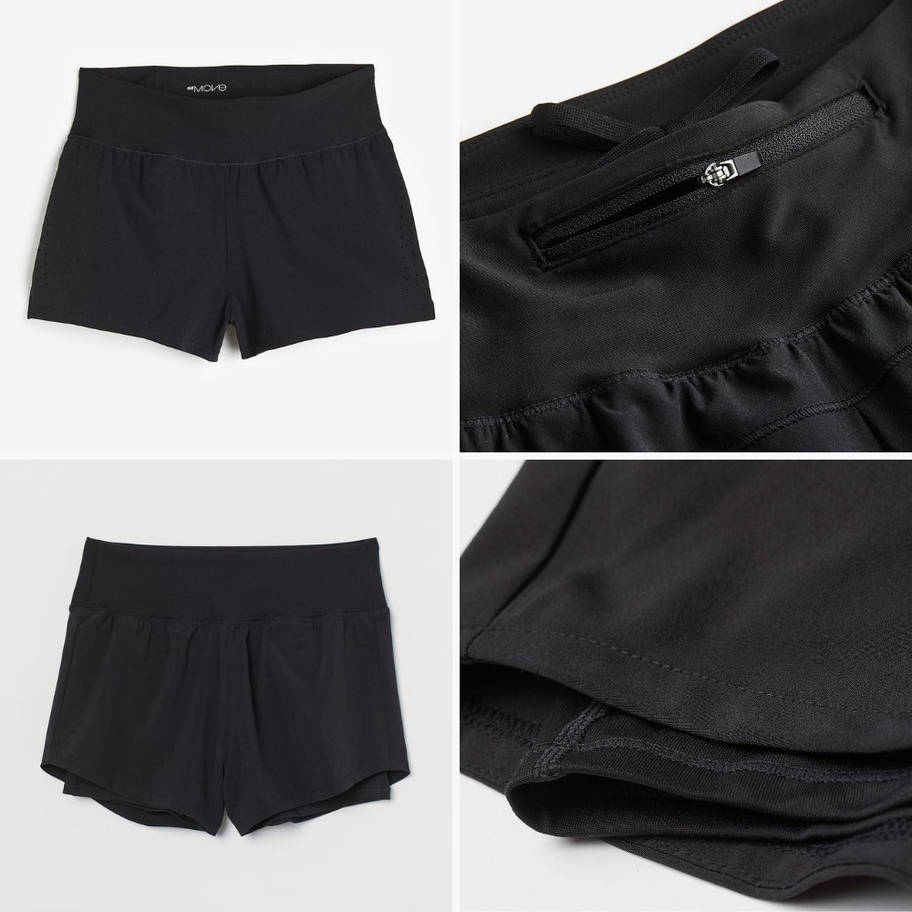 Celana Pendek Olahraga Wanita Stretch (HMP543 DBLAYER BLACK SHORT)