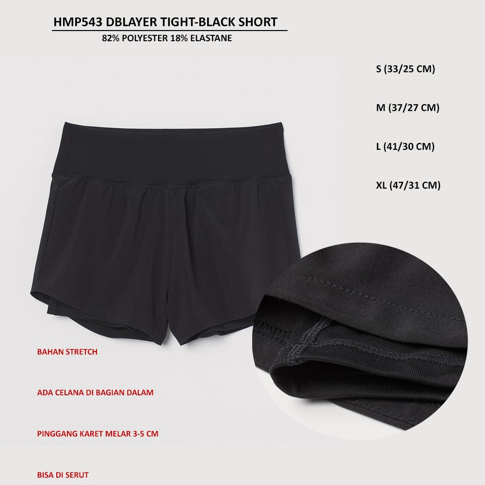 Celana Pendek Olahraga Wanita Stretch (HMP543 DBLAYER BLACK SHORT)