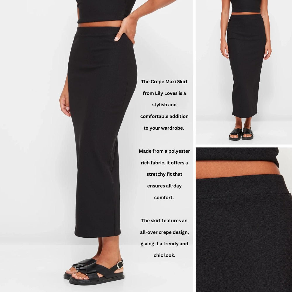 Rok Maxi Wanita Crepe Stretch Highrise (LLV01 CREPE BLACK SKIRT)