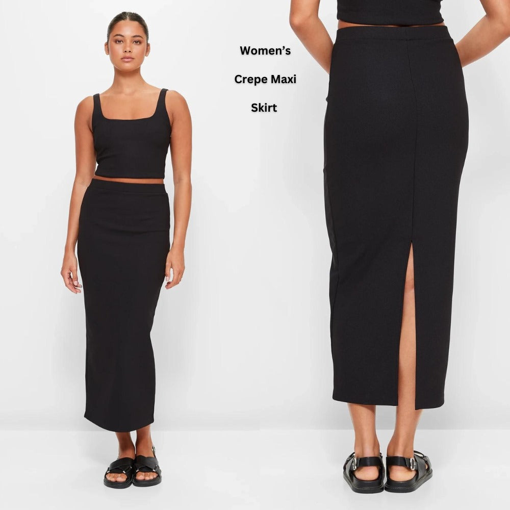 Rok Maxi Wanita Crepe Stretch Highrise (LLV01 CREPE BLACK SKIRT)