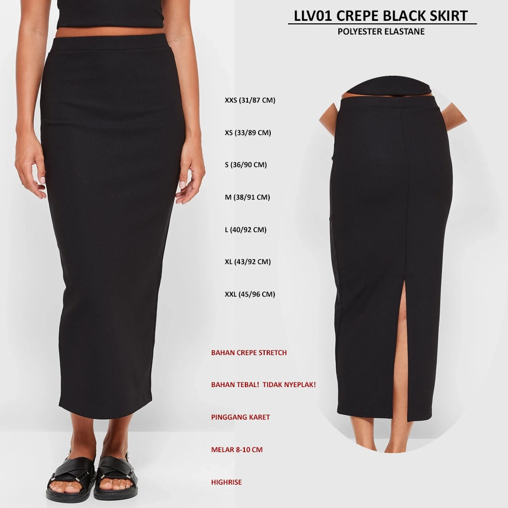Rok Maxi Wanita Crepe Stretch Highrise (LLV01 CREPE BLACK SKIRT)