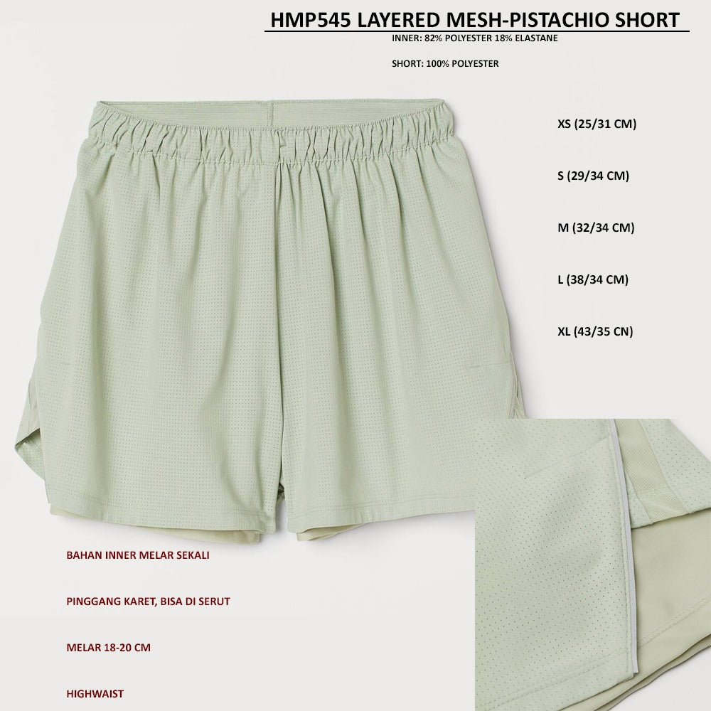 Celana Pendek Olahraga Wanita Highwaist (HMP545 LAYERED MEST-PISTACHIO SHORT)