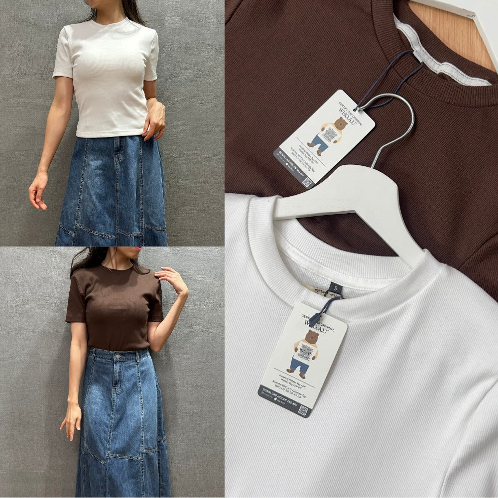 Atasan Kaos Wanita Lengan Pendek (WHO01 RIBBED CROP TOP)