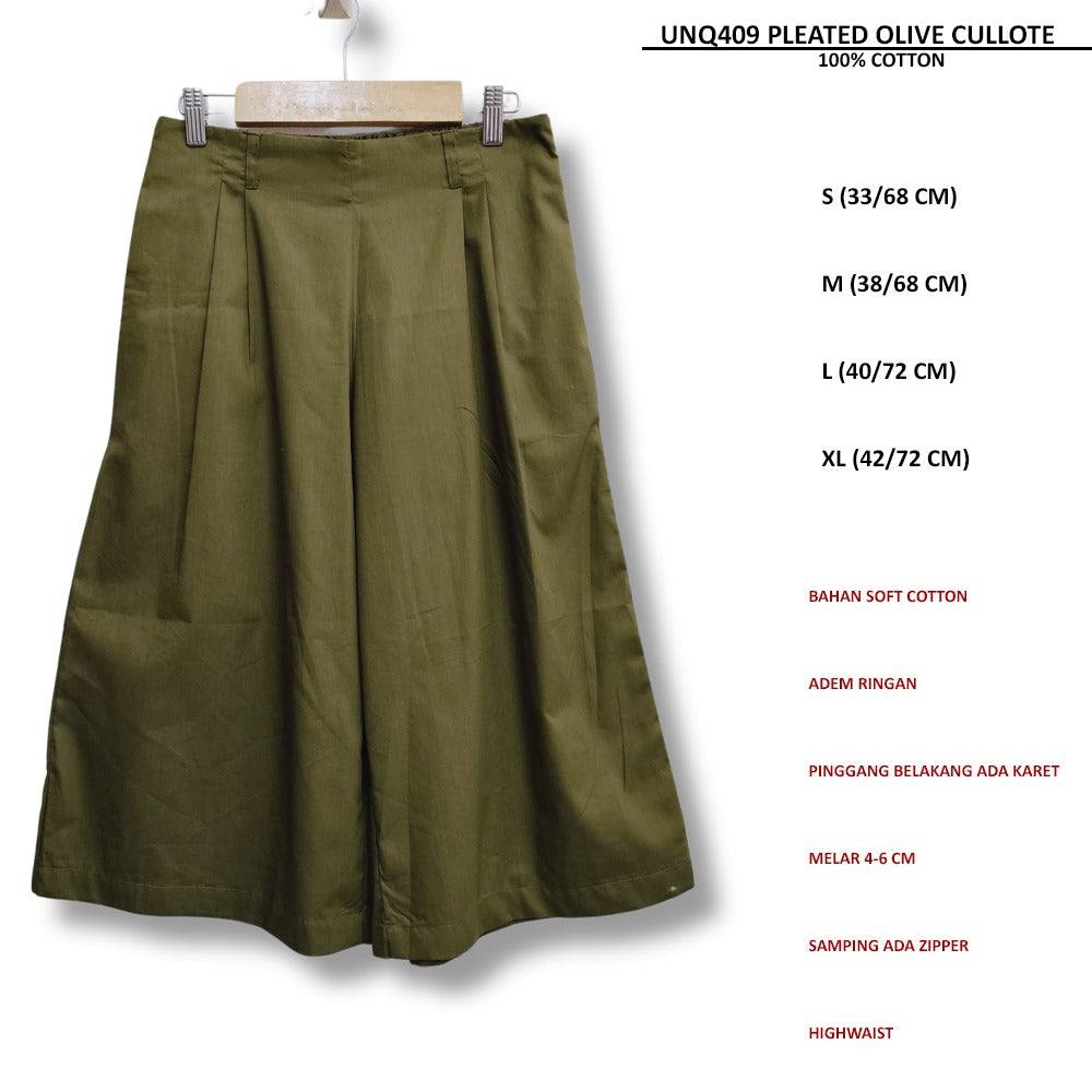 Celana Kulot Wanita Soft Cotton Highwaist (UNQ409 PLEATED CULLOTE)