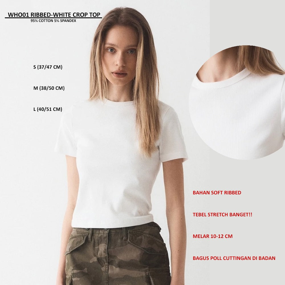 Atasan Kaos Wanita Lengan Pendek (WHO01 RIBBED CROP TOP)