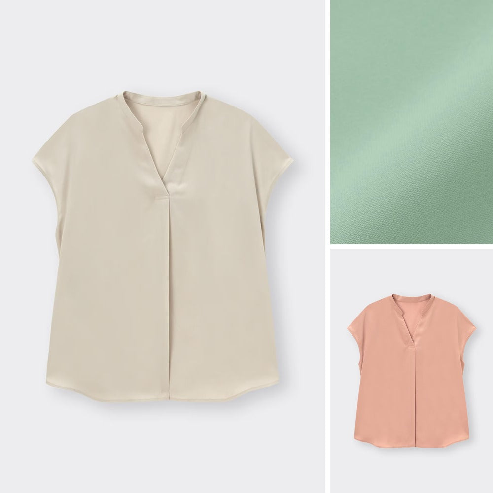 Atasan Blouse Wanita Lengan Pendek (UNQ413 DRAPED COLLAR SHIRT)
