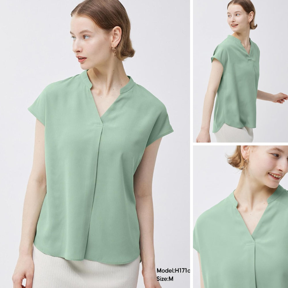 Atasan Blouse Wanita Lengan Pendek (UNQ413 DRAPED COLLAR SHIRT)