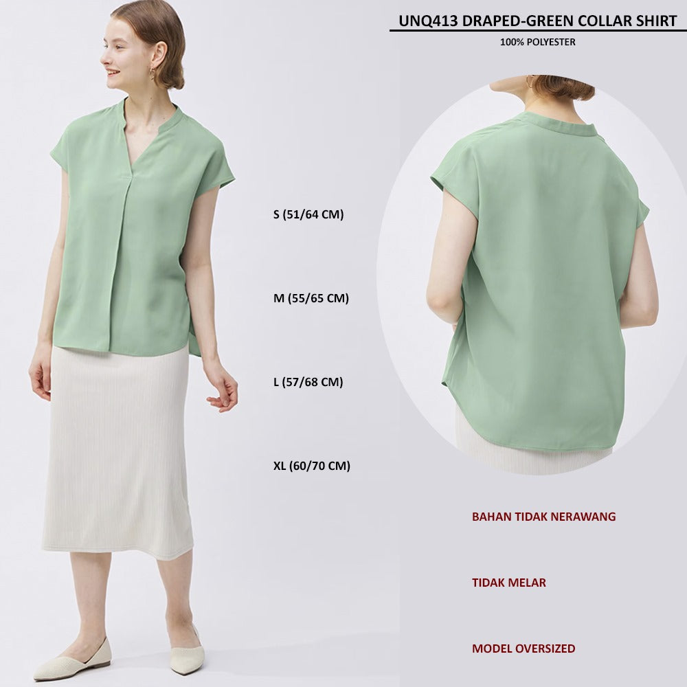 Atasan Blouse Wanita Lengan Pendek (UNQ413 DRAPED COLLAR SHIRT)