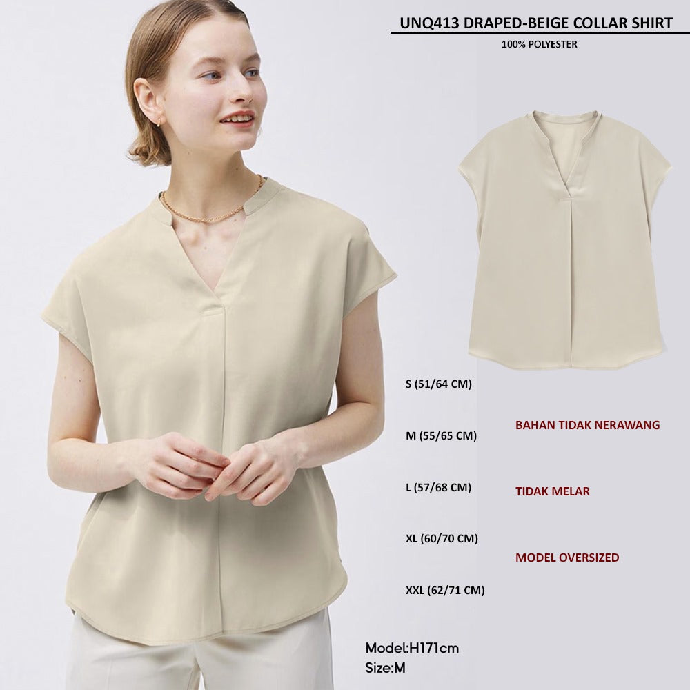 Atasan Blouse Wanita Lengan Pendek (UNQ413 DRAPED COLLAR SHIRT)