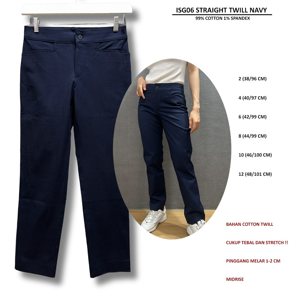 Celana Panjang Straight Wanita Midrise (ISG06 STRAIGHT TWILL NAVY)