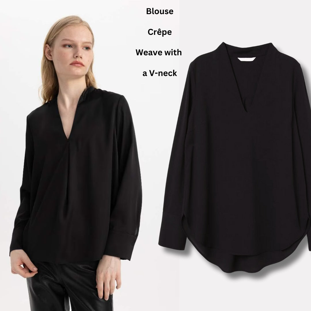 Atasan Blouse Wanita Lengan Panjang (HMB547 VNECK BLACK BLOUSE)