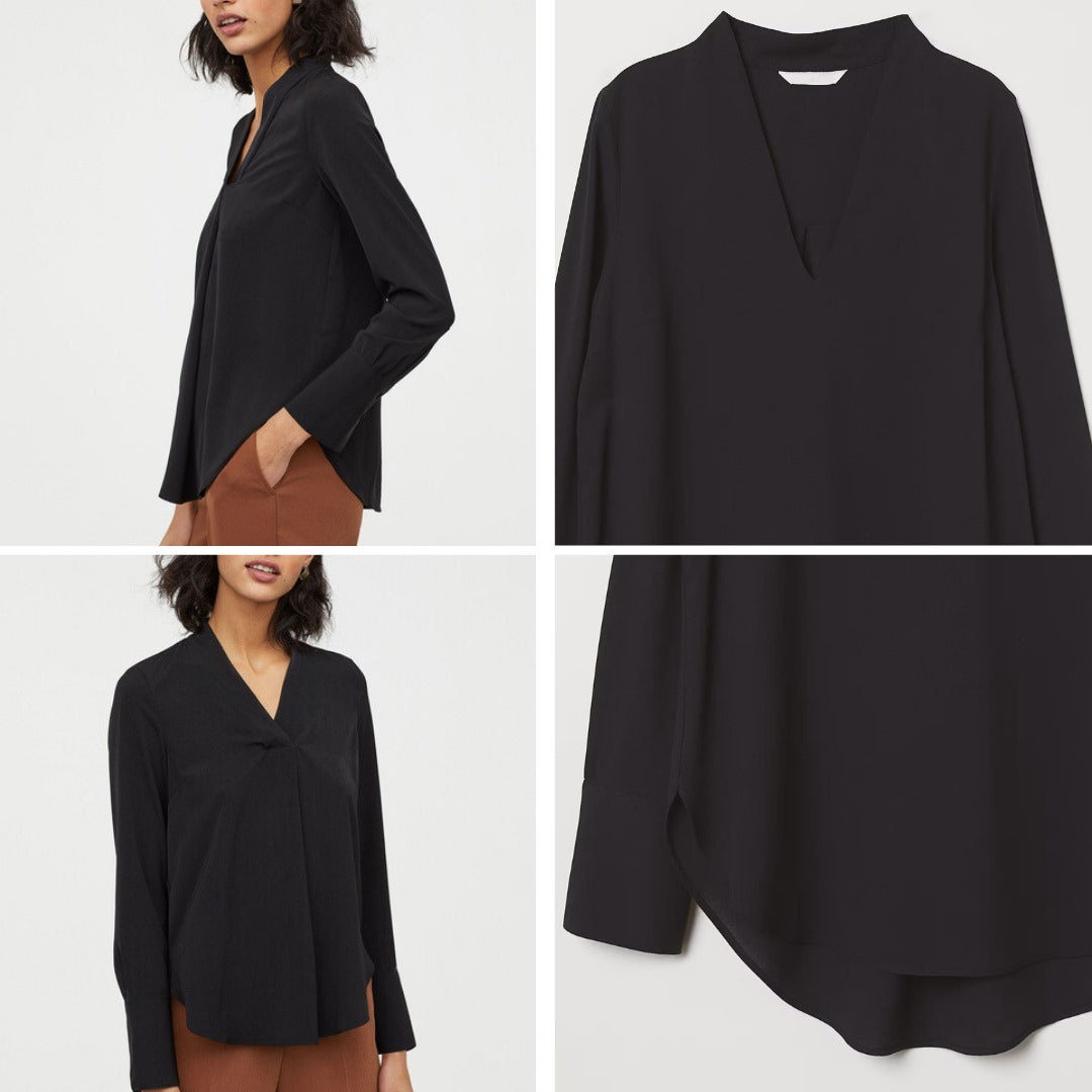Atasan Blouse Wanita Lengan Panjang (HMB547 VNECK BLACK BLOUSE)